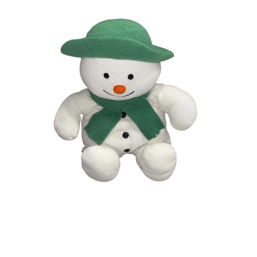 Vintage Eden Raymond Briggs The Snowman 15” Plush Stuffed Toy Green Hat Scarf